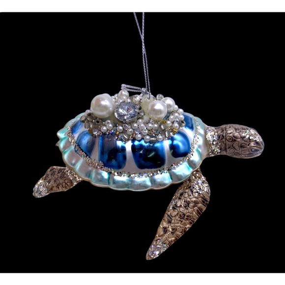 Christine Designs Other - Sea Turtle Christmas Ornament Mercury Glass Jewel Encrusted Beachy Ocean Life 5"